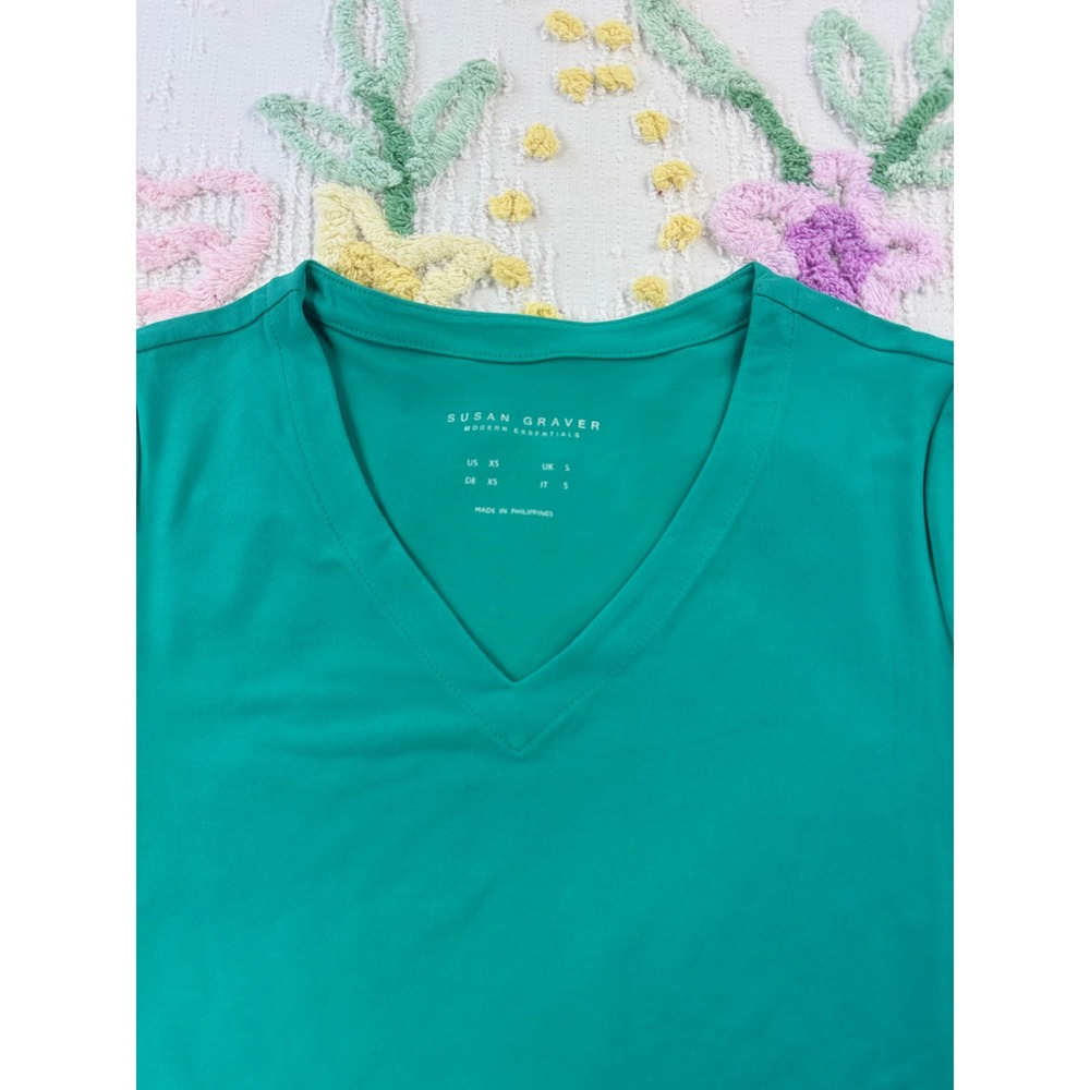 Susan Graver Modern Essentials Teal V-Neck‎ Liquid Knit Tee Shirt XS - Picture 5 of 9